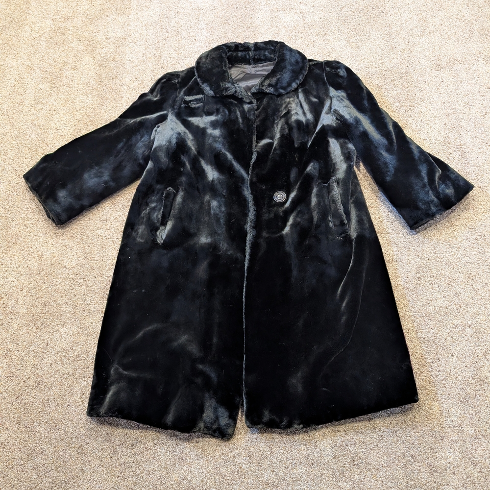 Vintage Black Faux Fur Trench Coat